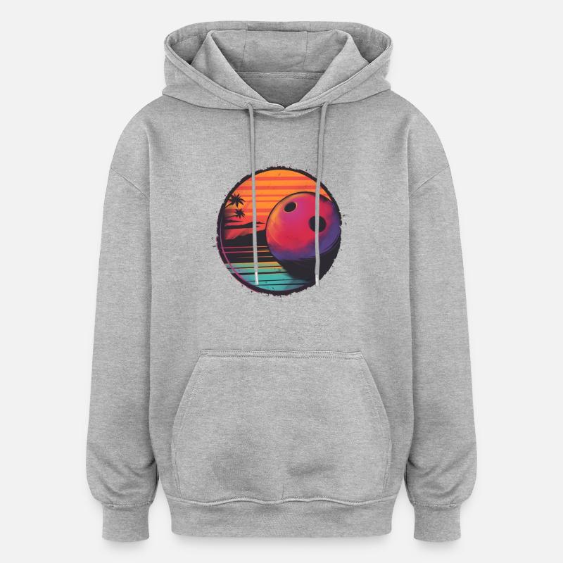 Boule de bowling Retrowave - Sweat à capuche oversize unisexe - gris chiné