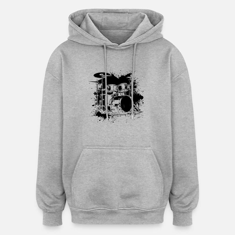 Dessin du kit de batterie - Sweat à capuche oversize unisexe - gris chiné