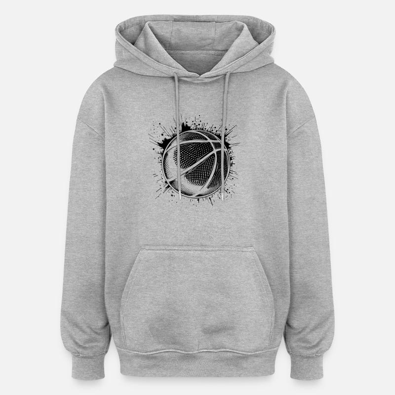 Dessin de ballon de basket-ball - Sweat à capuche oversize unisexe - gris chiné