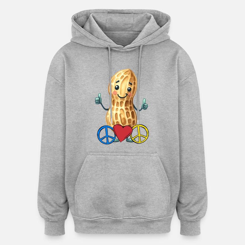 Cacahuète Paix Cœur Paix - Sweat à capuche oversize unisexe - gris chiné