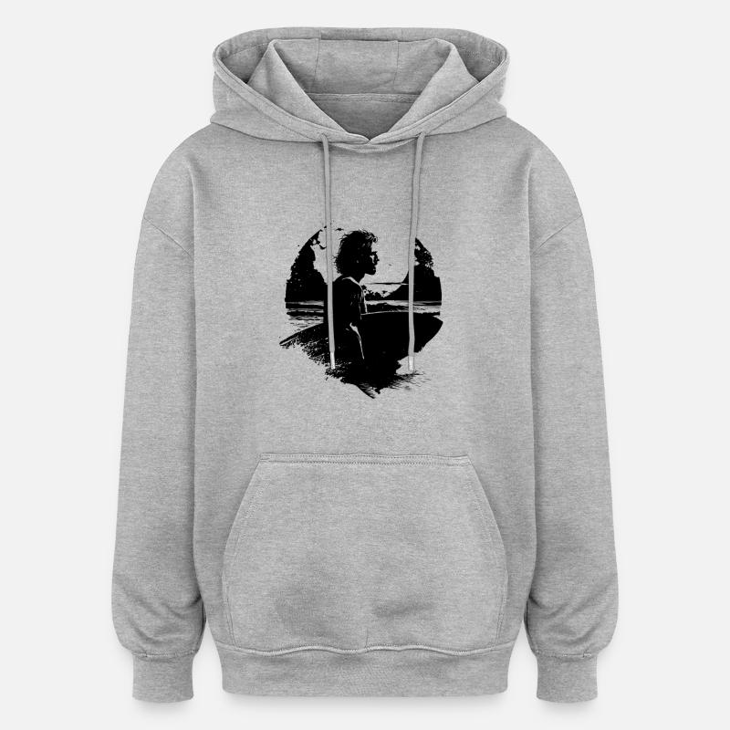 Dessin de surfeur - Sweat à capuche oversize unisexe - gris chiné
