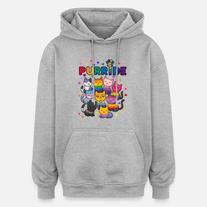 Purride Chats LGBT - Sweat à capuche oversize unisexe - gris chiné