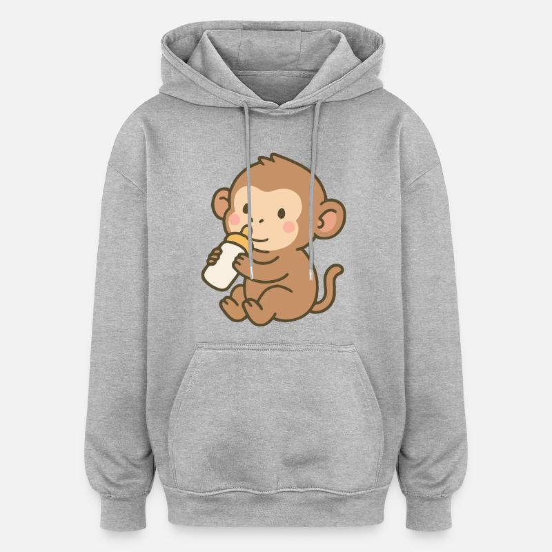 Fläschchen-Äffchen - Oversized Unisex Hoodie - Grau meliert