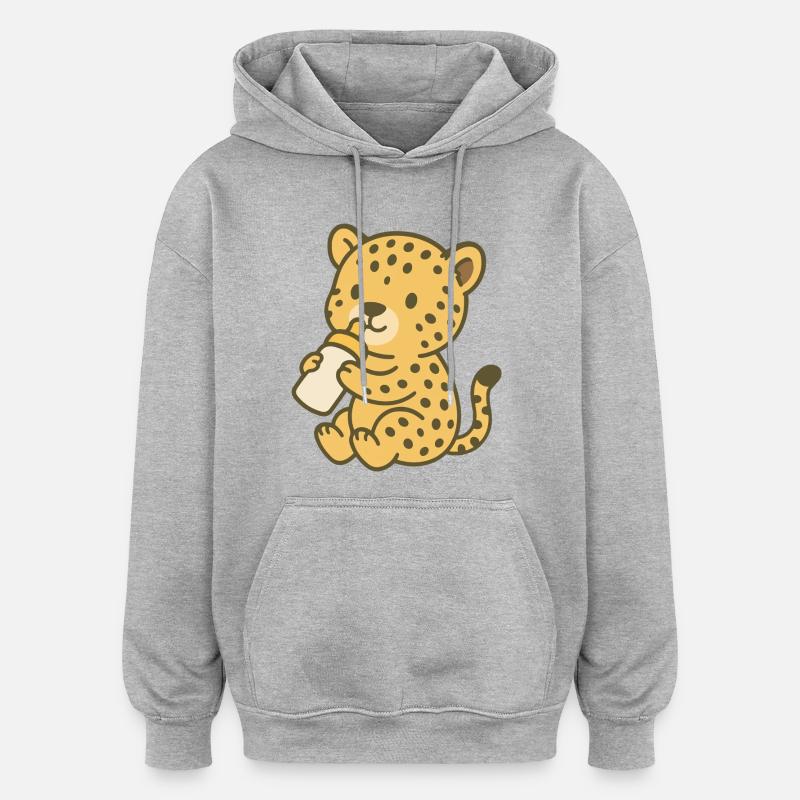 Bébé guépard avec biberon - Sweat à capuche oversize unisexe - gris chiné