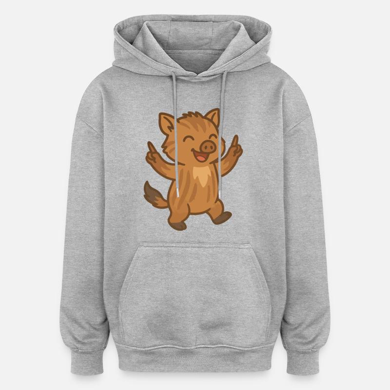 Jeune sanglier dansant - Sweat à capuche oversize unisexe - gris chiné
