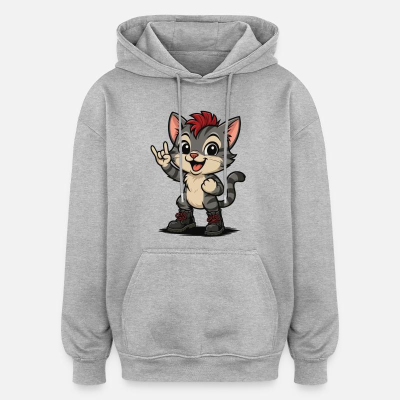 Punk Rock Chaton avec Bottes - Sweat à capuche oversize unisexe - gris chiné