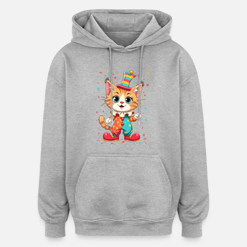 Chaton Clown Joyeux Impression Instantanée - Sweat à capuche oversize unisexe - gris chiné