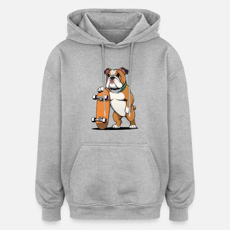 Bouledogue avec skateboard - Sweat à capuche oversize unisexe - gris chiné