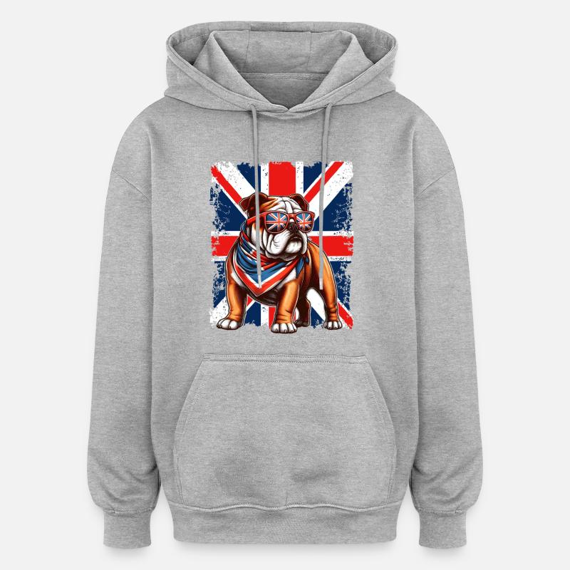 Bouledogue avec accessoires de drapeau britannique - Sweat à capuche oversize unisexe - gris chiné