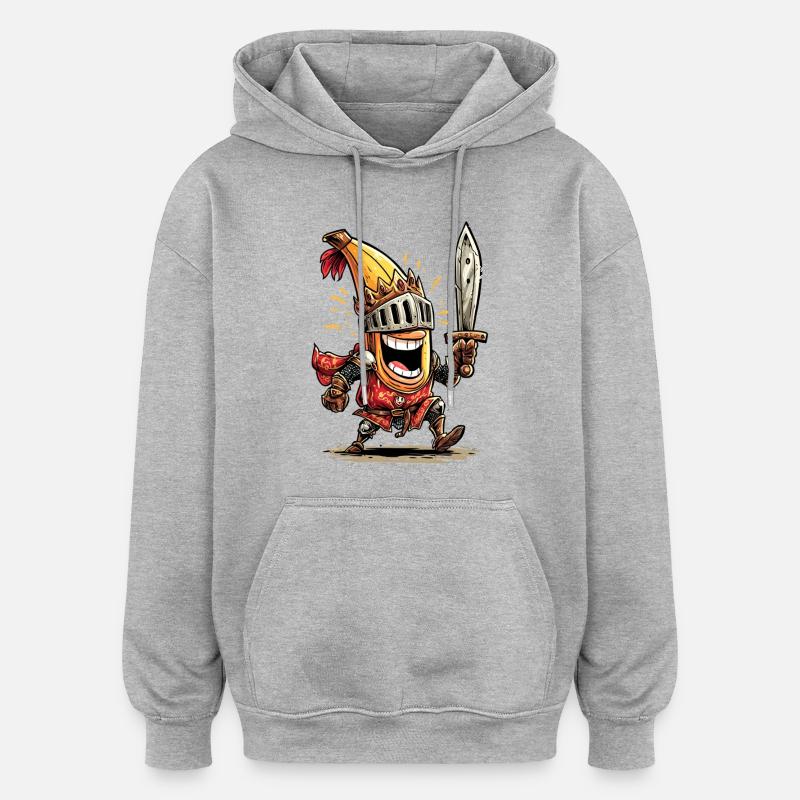 Chevalier comique avec épée et casque - Sweat à capuche oversize unisexe - gris chiné