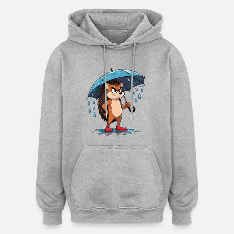 Hérisson de dessin animé avec parapluie - Sweat à capuche oversize unisexe - gris chiné