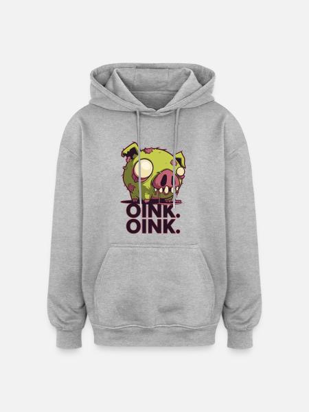 Diseño de dibujos animados de cerdo zombi espeluznante - Sudadera con capucha oversize unisex - gris jaspeado