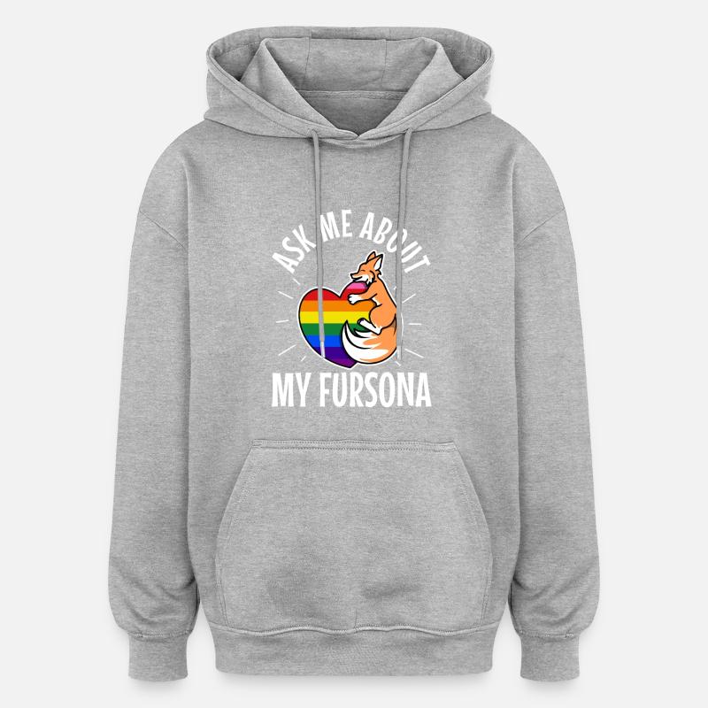 Posez-moi des questions sur mon Fursona - Sweat à capuche oversize unisexe - gris chiné