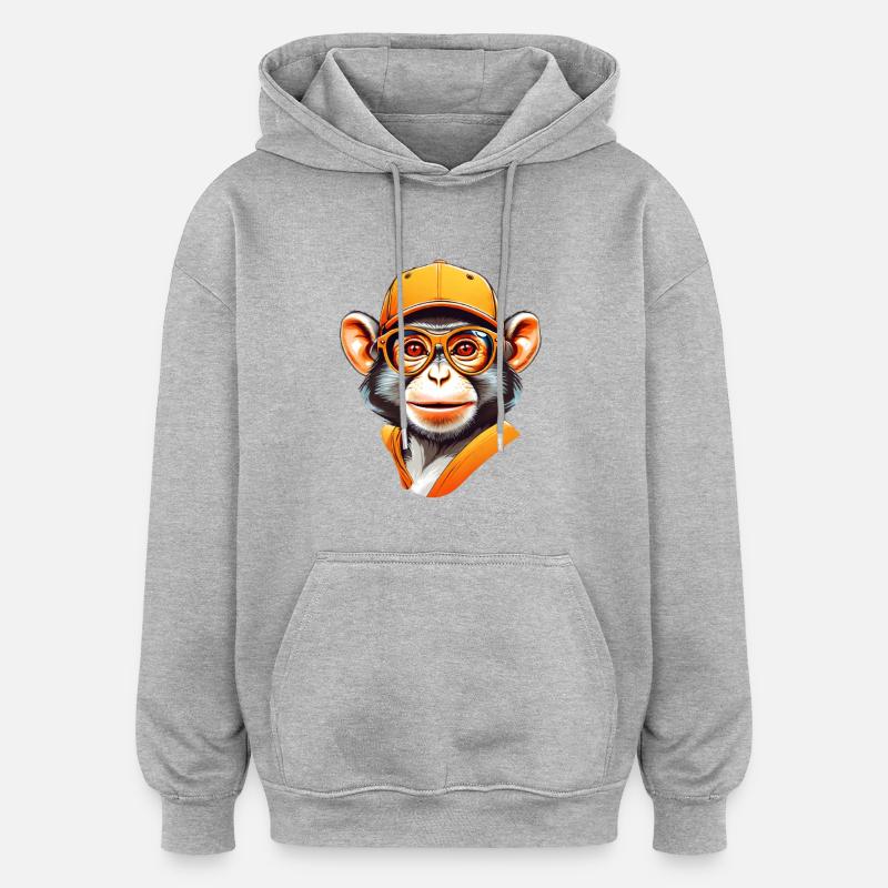 Cool Affe mit Cap und Brille - Oversized Unisex Hoodie - Grau meliert