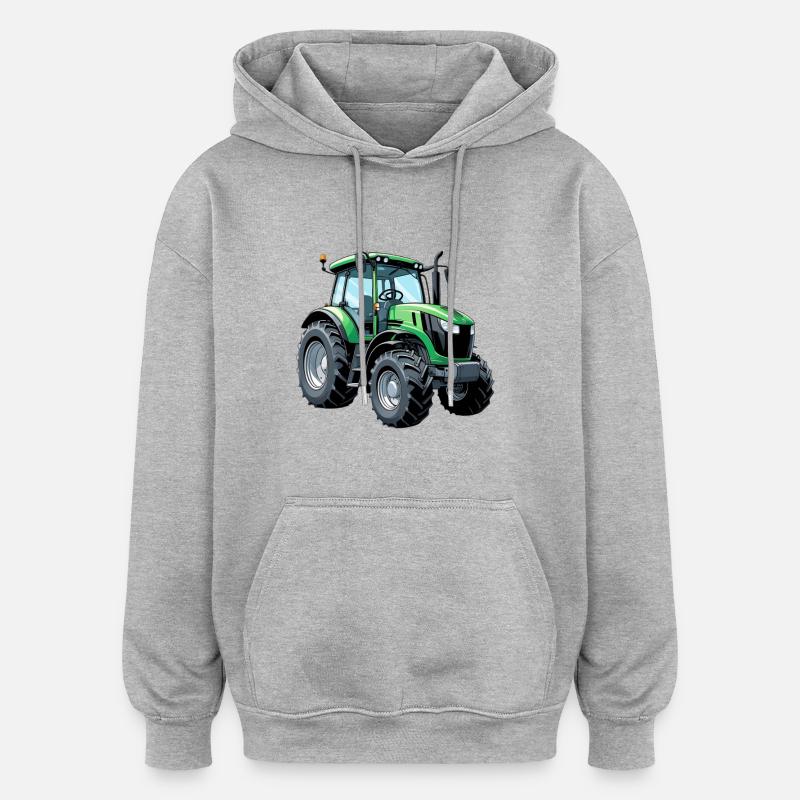 Grüner Traktor mit moderner Ästhetik - Oversized Unisex Hoodie - Grau meliert