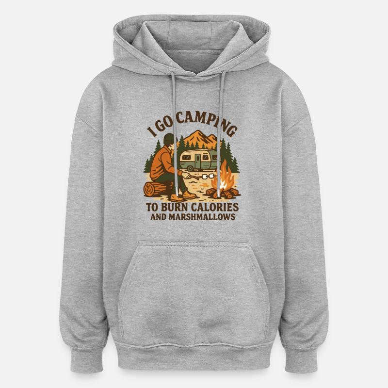 Camping pour guimauves Fun Camping Design - Sweat à capuche oversize unisexe - gris chiné
