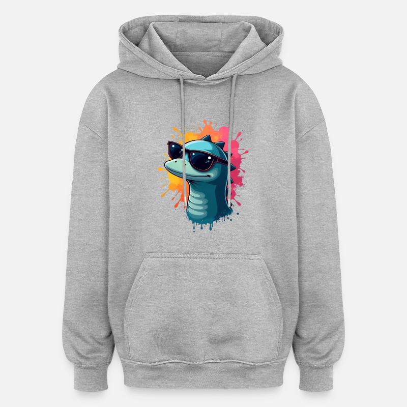 Cool Dino mit Sonnenbrille - Oversized Unisex Hoodie - Grau meliert
