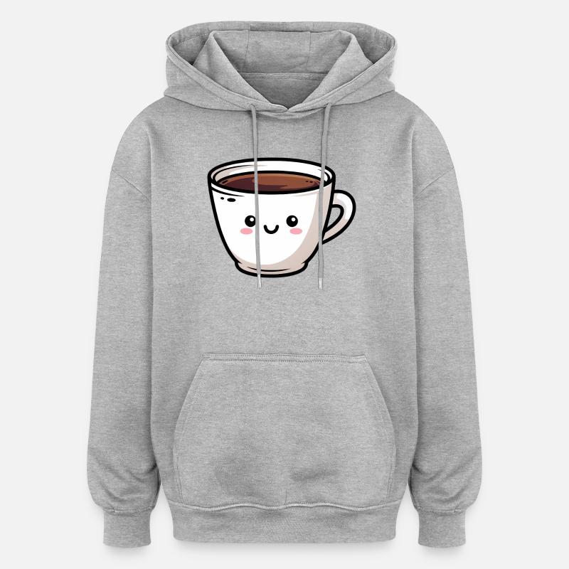 Tasse à café kawaii mignonne - Sweat à capuche oversize unisexe - gris chiné