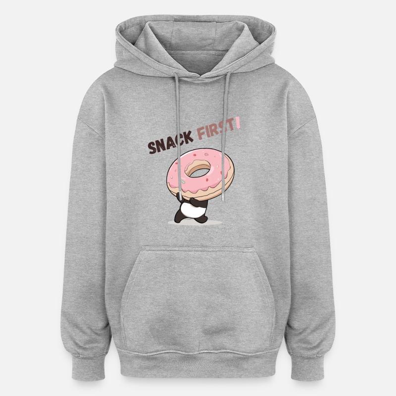 Panda ludique avec un beignet - Sweat à capuche oversize unisexe - gris chiné