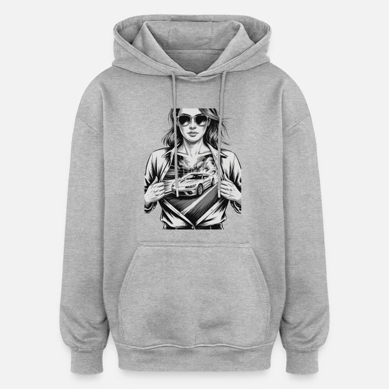 Conception de voiture de course - Sweat à capuche oversize unisexe - gris chiné