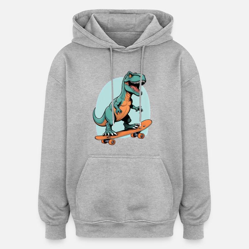 Dinosaure patineur avec une pose cool - Sweat à capuche oversize unisexe - gris chiné