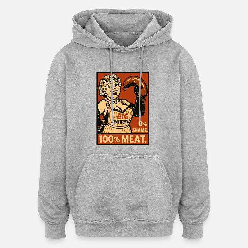Illustration de nourriture Bratwurst rétro - Sweat à capuche oversize unisexe - gris chiné