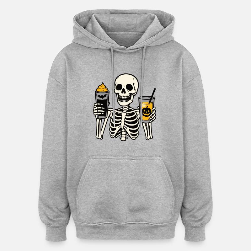 Squelette festif avec boissons d’Halloween - Sweat à capuche oversize unisexe - gris chiné