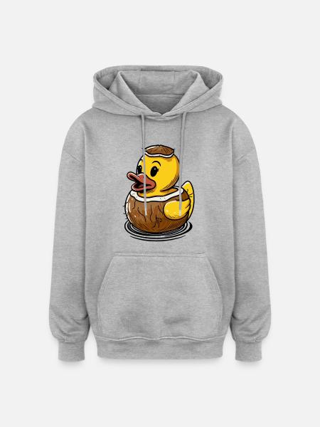 Simpatica anatra in una noce di cocco - Felpa con cappuccio unisex oversize - grigio melange