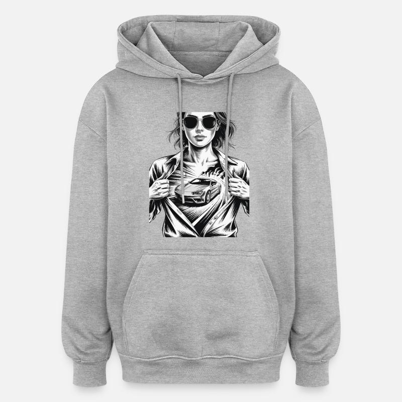 Conception de voiture de course - Sweat à capuche oversize unisexe - gris chiné