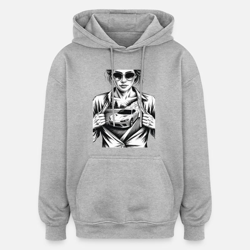 Conception de voiture de course - Sweat à capuche oversize unisexe - gris chiné