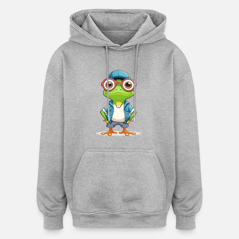 Grenouille décontractée en tenue d'été - Sweat à capuche oversize unisexe - gris chiné