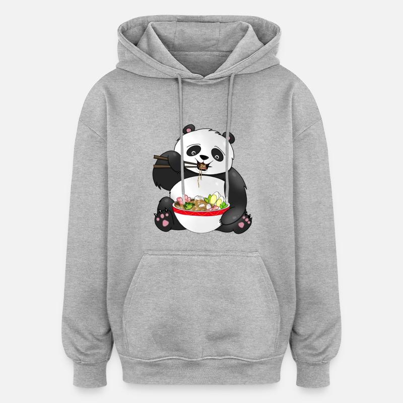 Panda mignon mangeant des nouilles - Sweat à capuche oversize unisexe - gris chiné