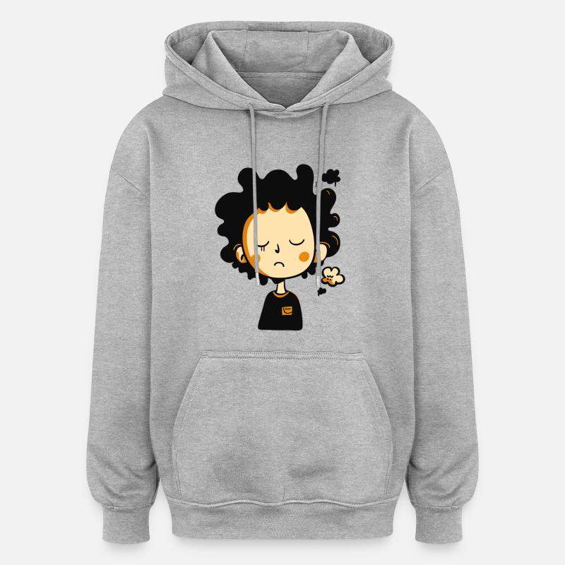 Dessin animé expressif d’humeur à transpirer - Sweat à capuche oversize unisexe - gris chiné