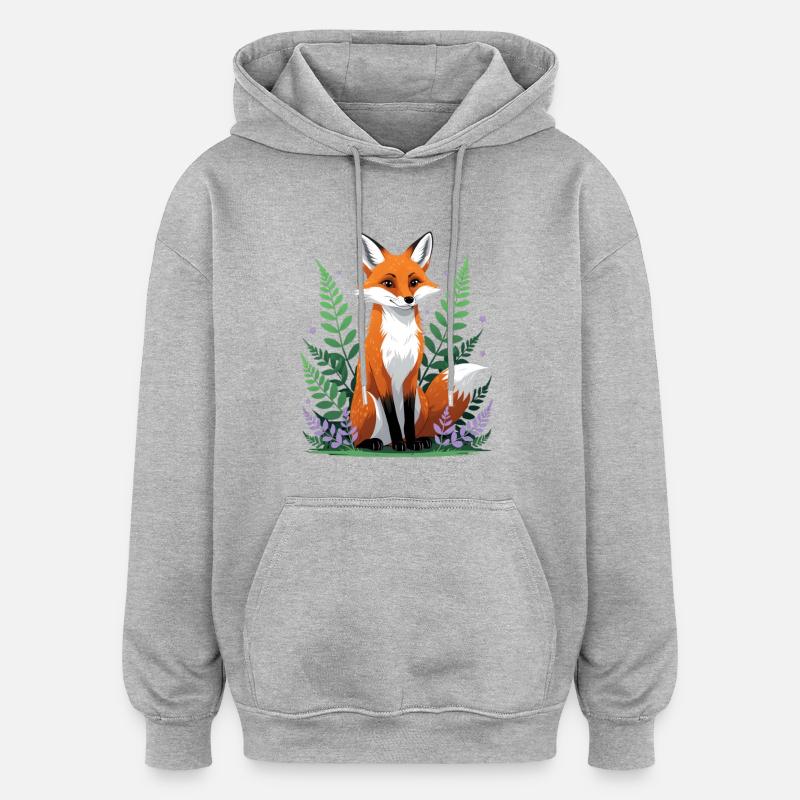 Wald-Fuchs mit Blumen und Blättern - Oversized Unisex Hoodie - Grau meliert