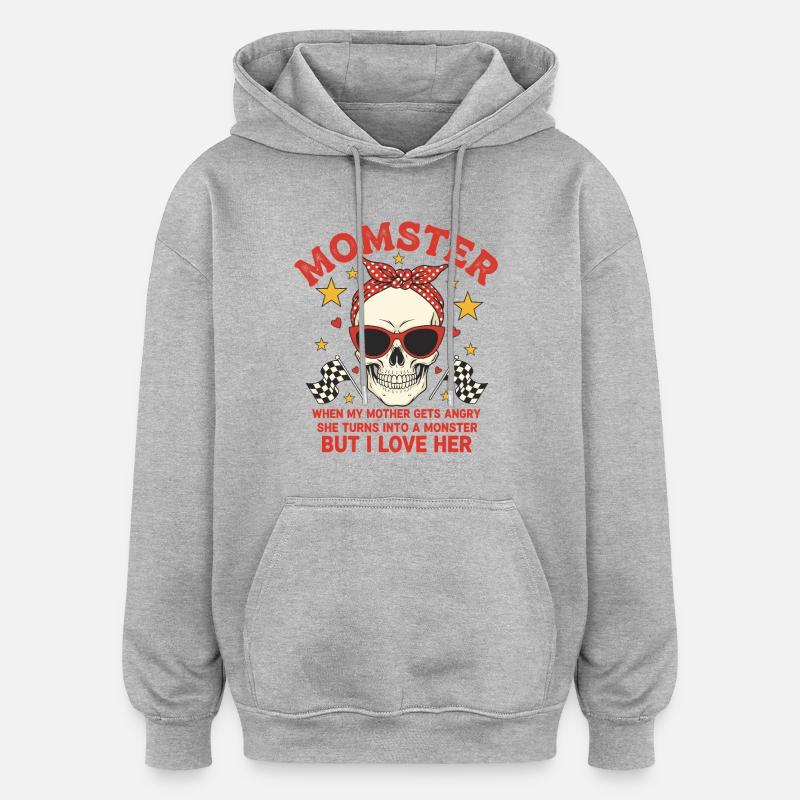 Monstermutter mit retro Skulls Design - Oversized Unisex Hoodie - Grau meliert