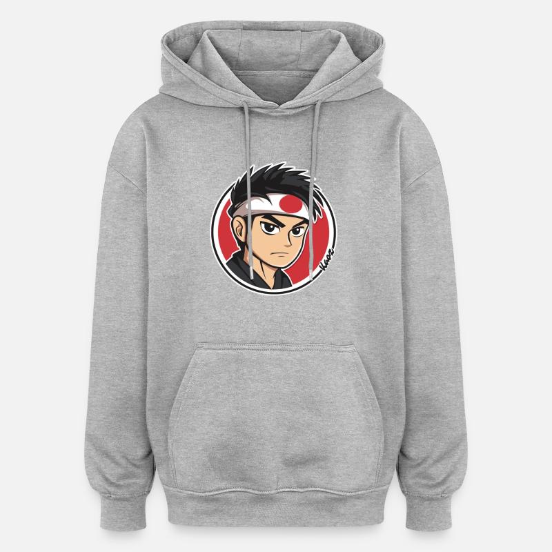 Anime Samurai Character Illustration - Oversized Unisex Hoodie - heather grey