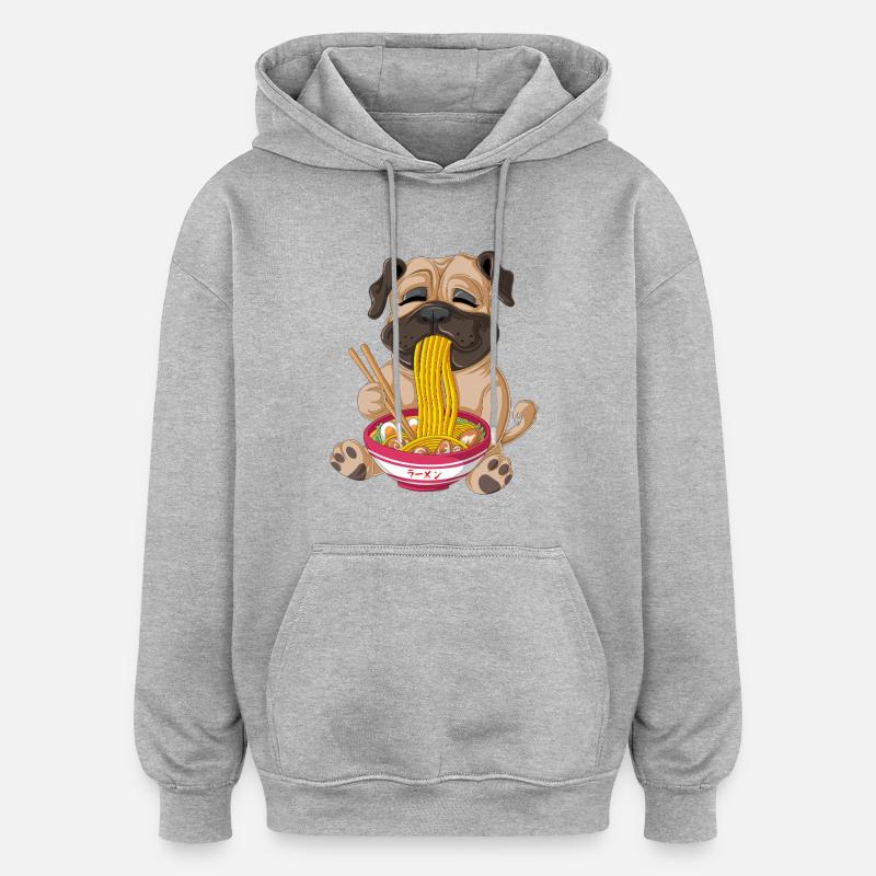 T-shirt Ramen mangeant du carlin mignon - Sweat à capuche oversize unisexe - gris chiné