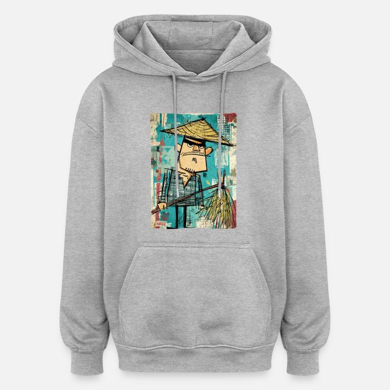 Graffiti Samurai mit Besen - Oversized Unisex Hoodie - Grau meliert