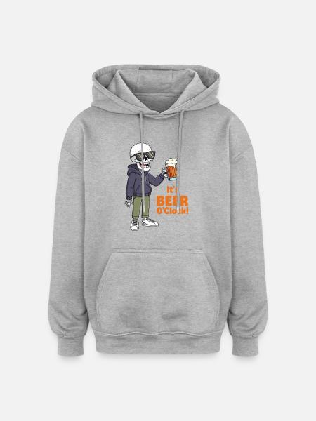 Skeleton with beer and sunglasses - Oversized Unisex Hoodie - heather grey
