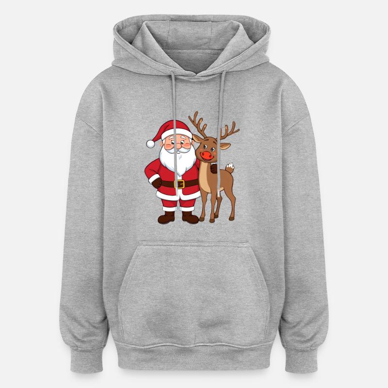 Père Noël festif avec renne - Sweat à capuche oversize unisexe - gris chiné