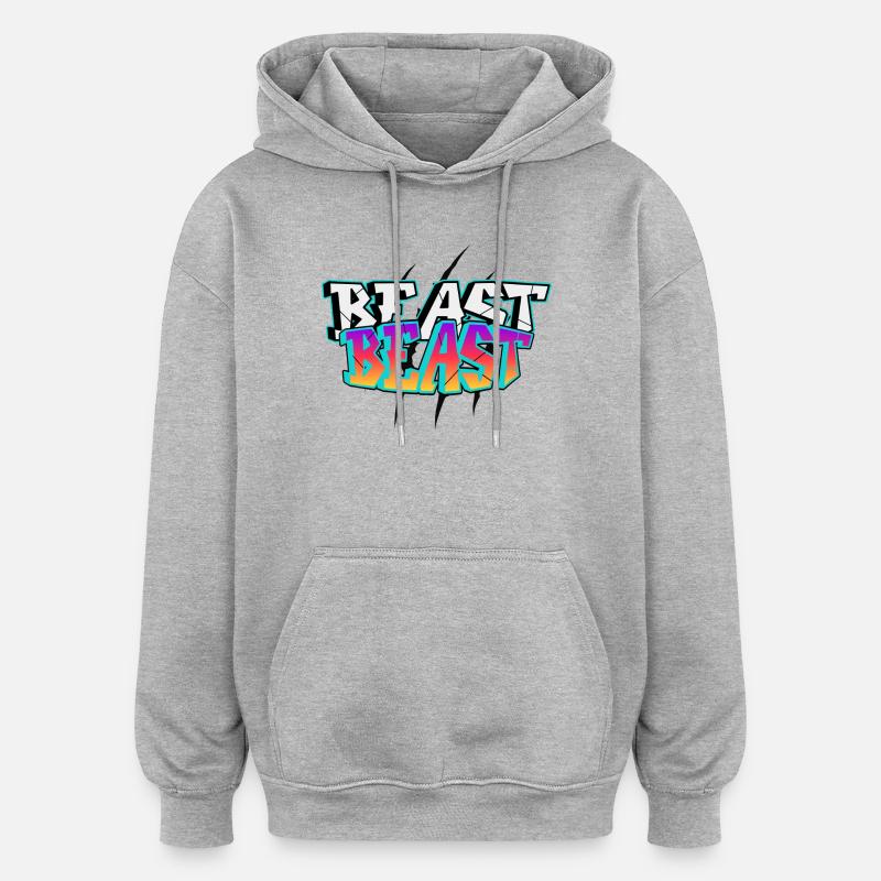 BEAST Graffiti Design - Sweat à capuche oversize unisexe - gris chiné