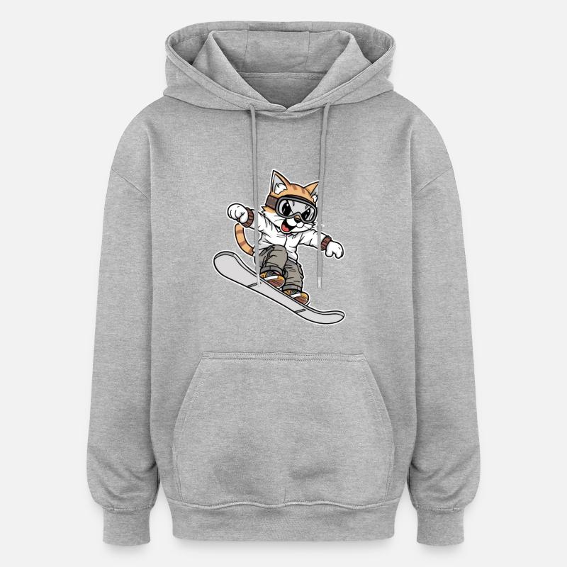 Cool Snowboard Cat Design - Sweat à capuche oversize unisexe - gris chiné