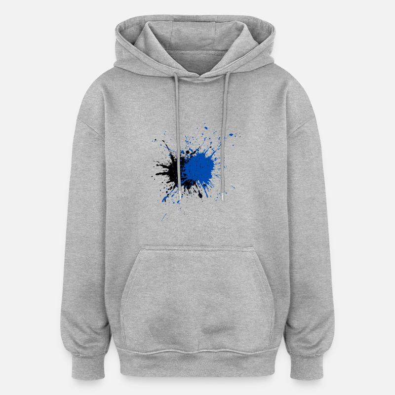 Impression créative d’éclaboussures de peinture bleue - Sweat à capuche oversize unisexe - gris chiné