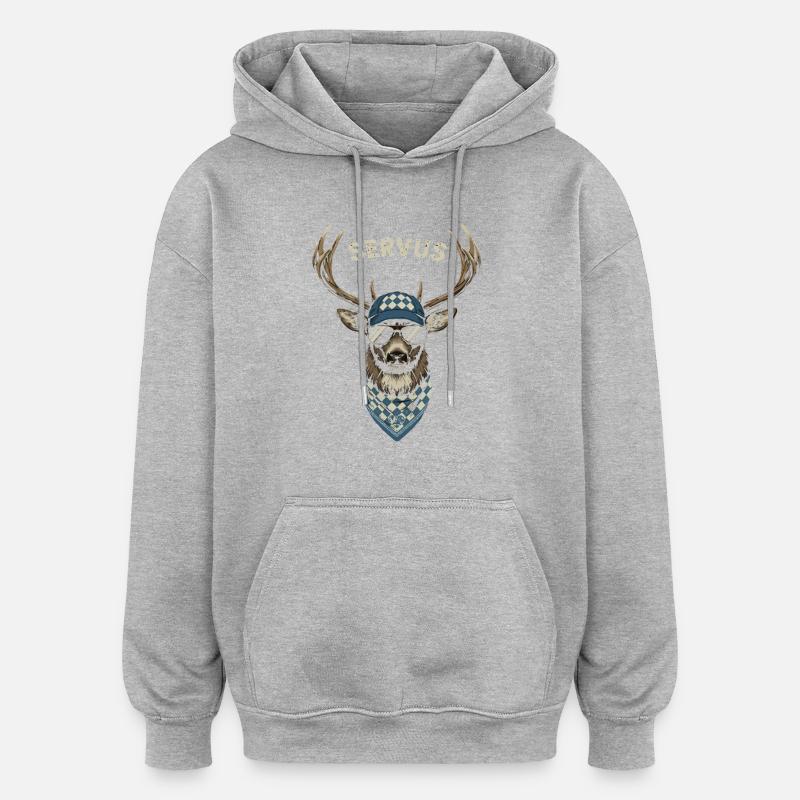 Alpen Hirsch Servus Hirschgeantler Tracht Oktober - Sweat à capuche oversize unisexe - gris chiné