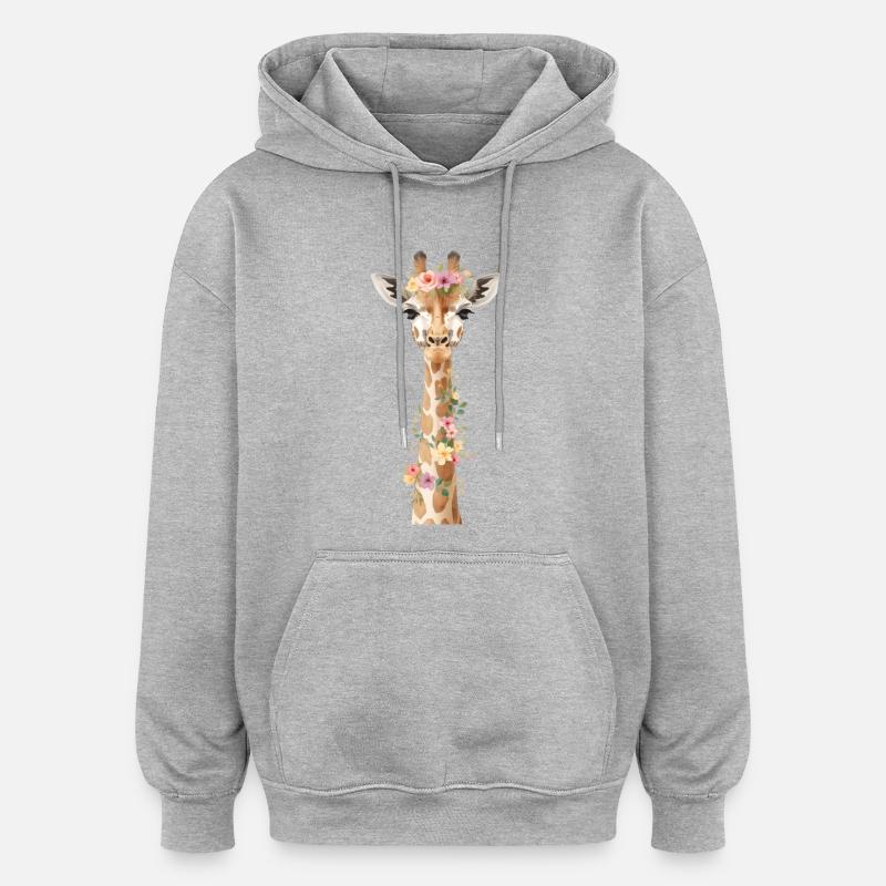 Couronne Florale Girafe Elegance - Sweat à capuche oversize unisexe - gris chiné