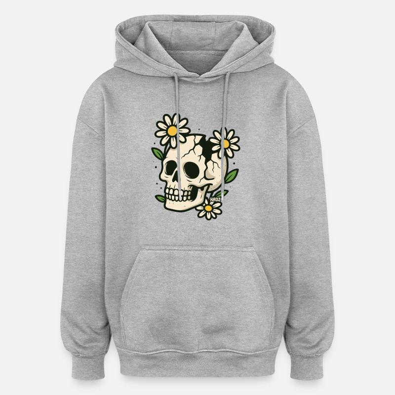 Crâne avec couronne de fleurs - Sweat à capuche oversize unisexe - gris chiné