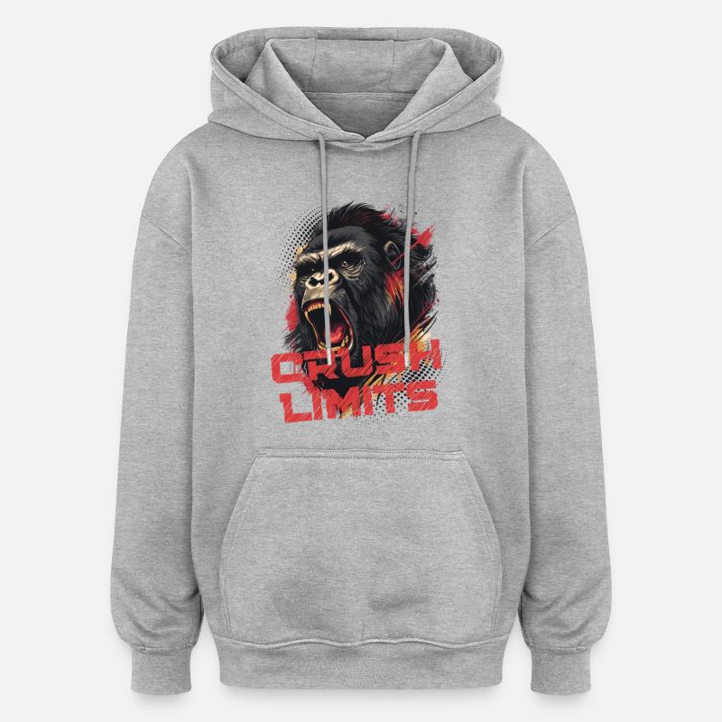 Crush Limits - Gorilla Motivation - Sweat à capuche oversize unisexe - gris chiné