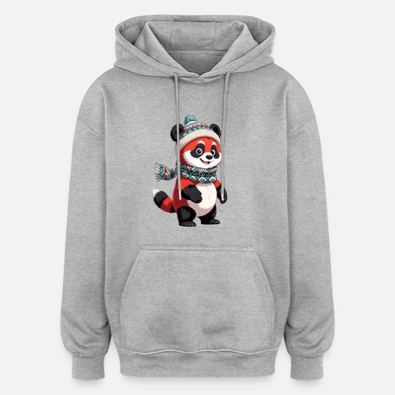 Panda d’hiver avec chapeau et écharpe - Sweat à capuche oversize unisexe - gris chiné