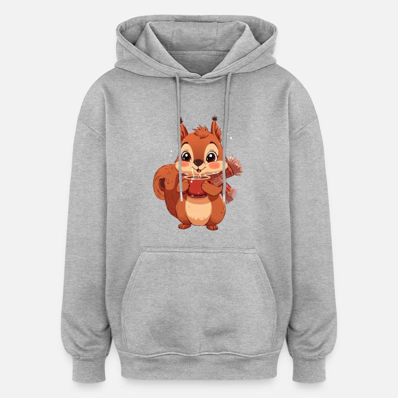 Écureuil d’hiver avec tasse - Sweat à capuche oversize unisexe - gris chiné