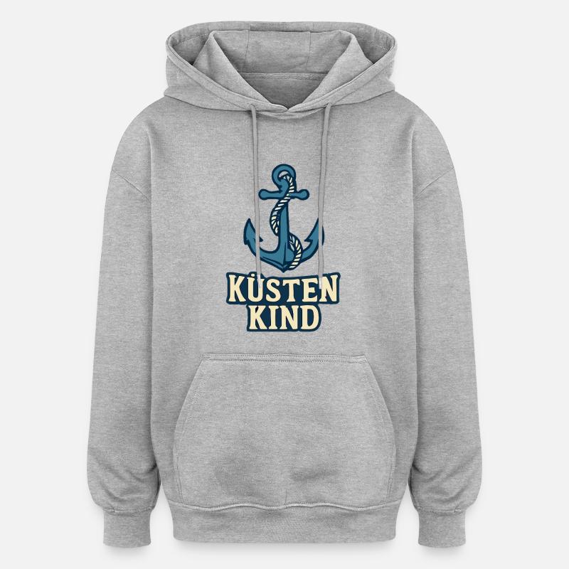 Motif d’ancre d’enfant côtier - Sweat à capuche oversize unisexe - gris chiné